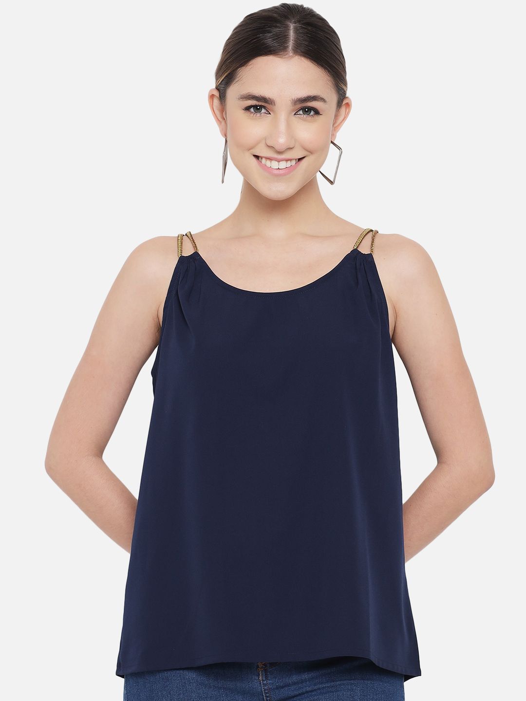 OTIRA Women Solid Blue Round Neck Top