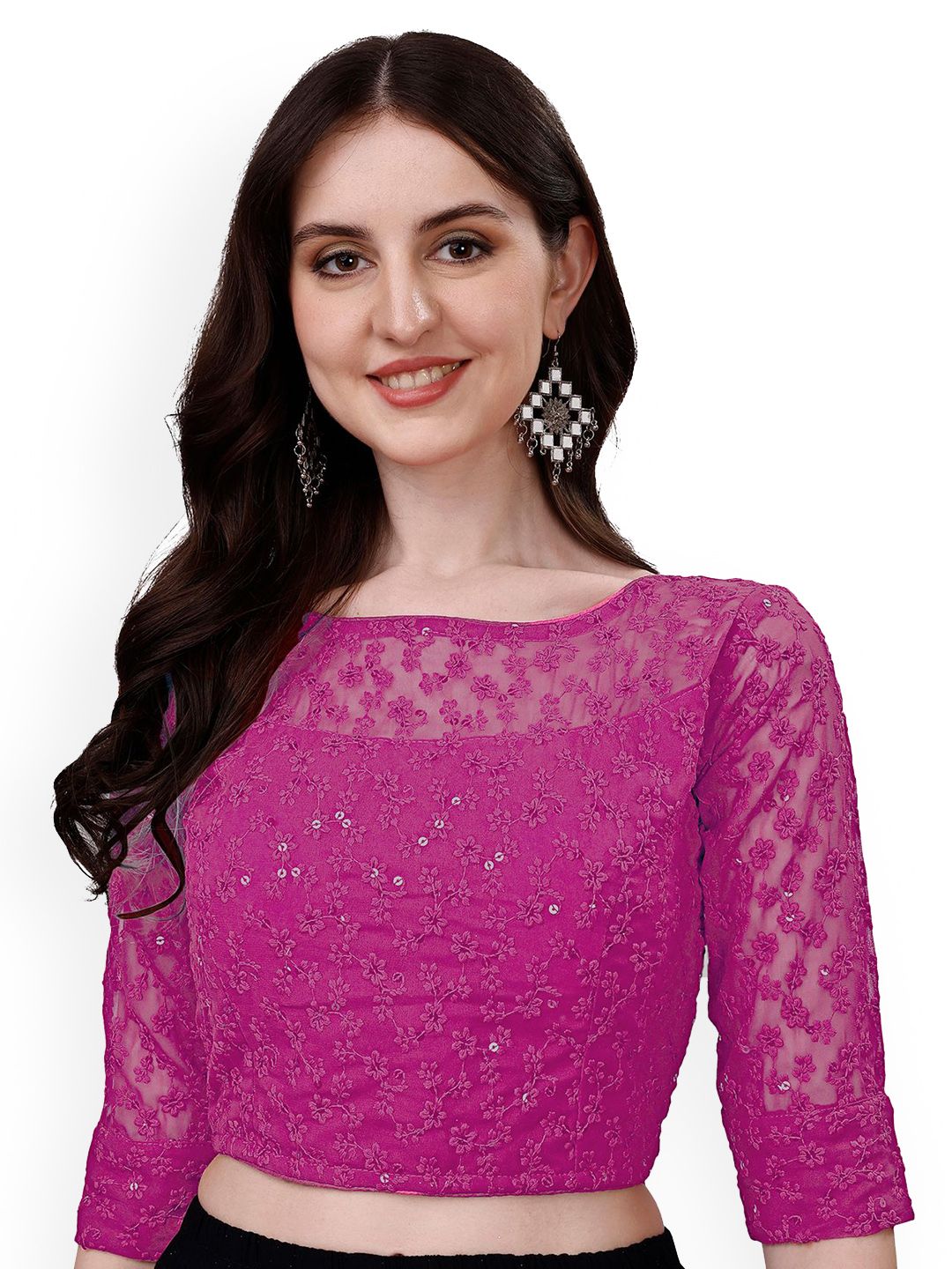 HERE&NOW Embroidered Round Neck Readymade Saree Blouse