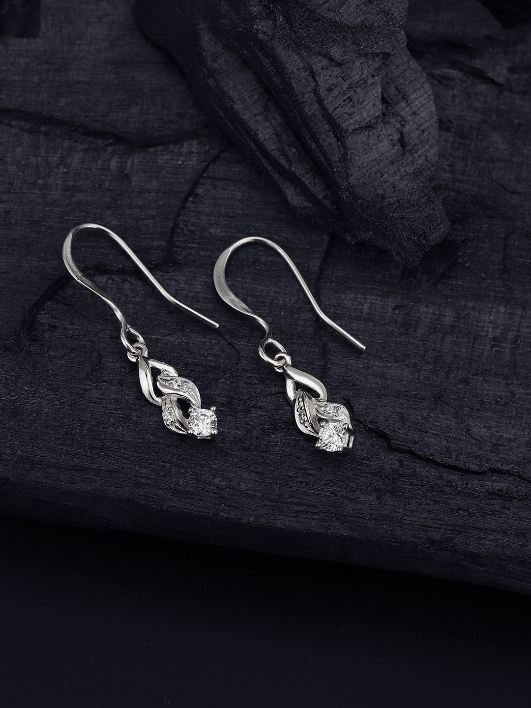 VANBELLE 925 Sterling Silver Rhodium Plated Dangling CZ Drop Earring
