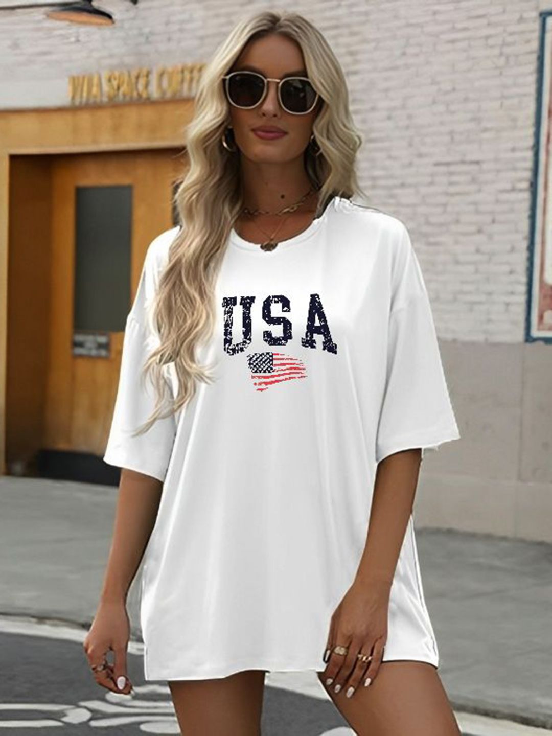 SZN Women Printed Drop-Shoulder Sleeves T-shirt