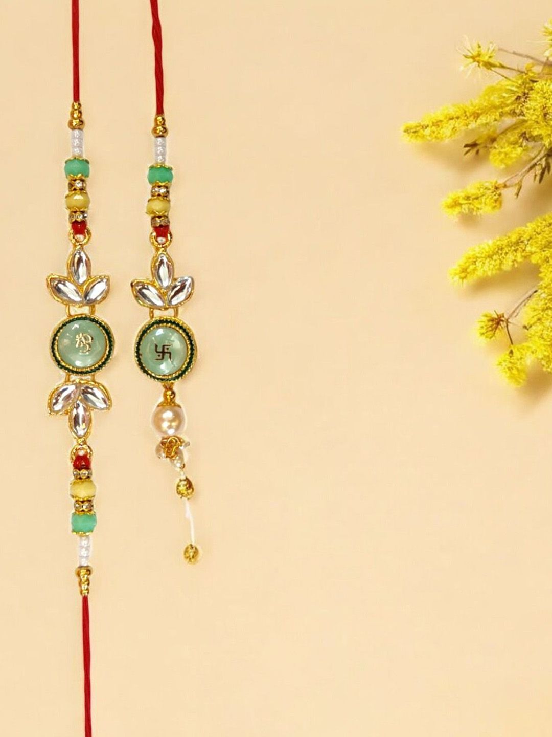 MISHAV Artificial Stones Studded & Beaded Bhaiya Bhabhi Rakhi