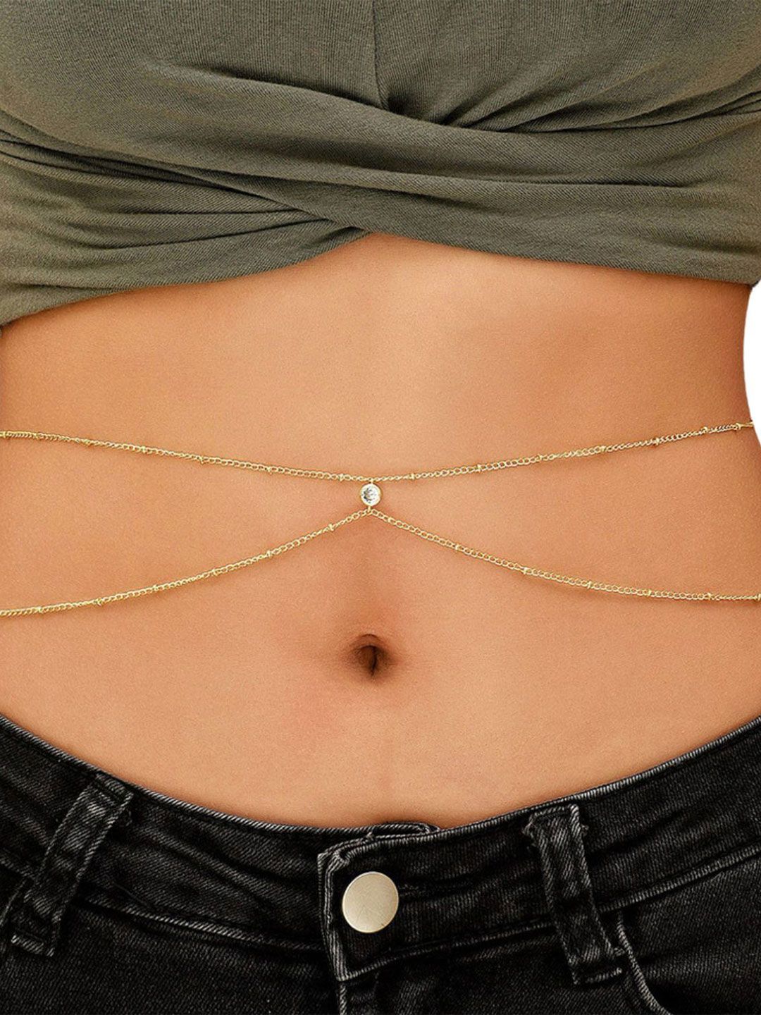 Fabme Gold-Plated Artificial Stone Studded 2 Layered Waist Chain