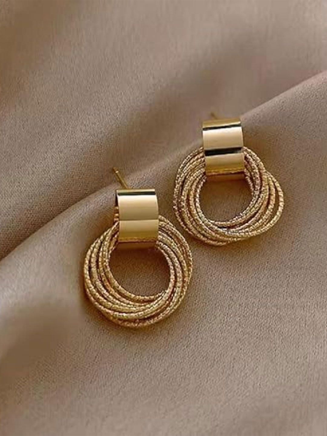 DN ENTERPRISES Gold-Plated Multi Knotted Circular Hoop Earrings