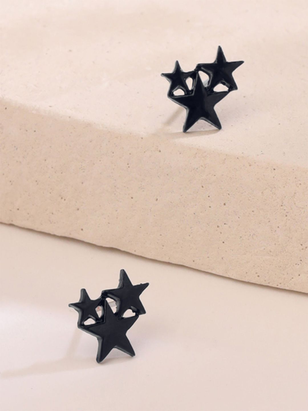Yellow Chimes Black Star Shaped Studs Earrings