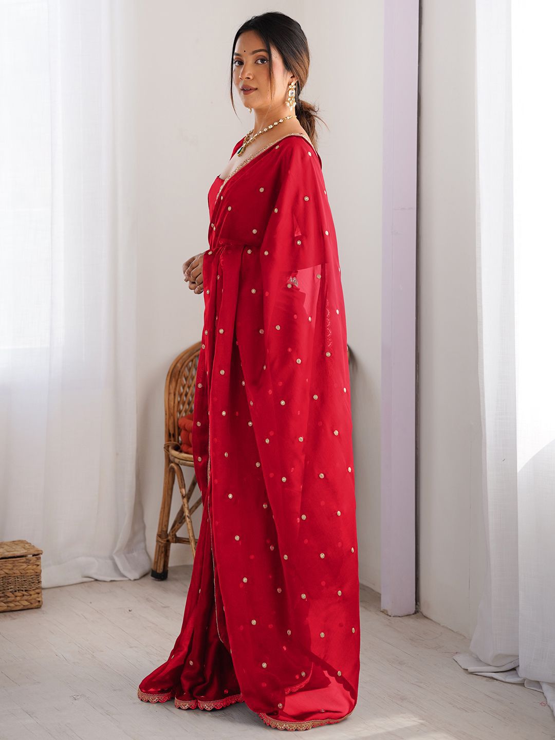 Embellished Sequinned Floral Pure Georgette Saree 2