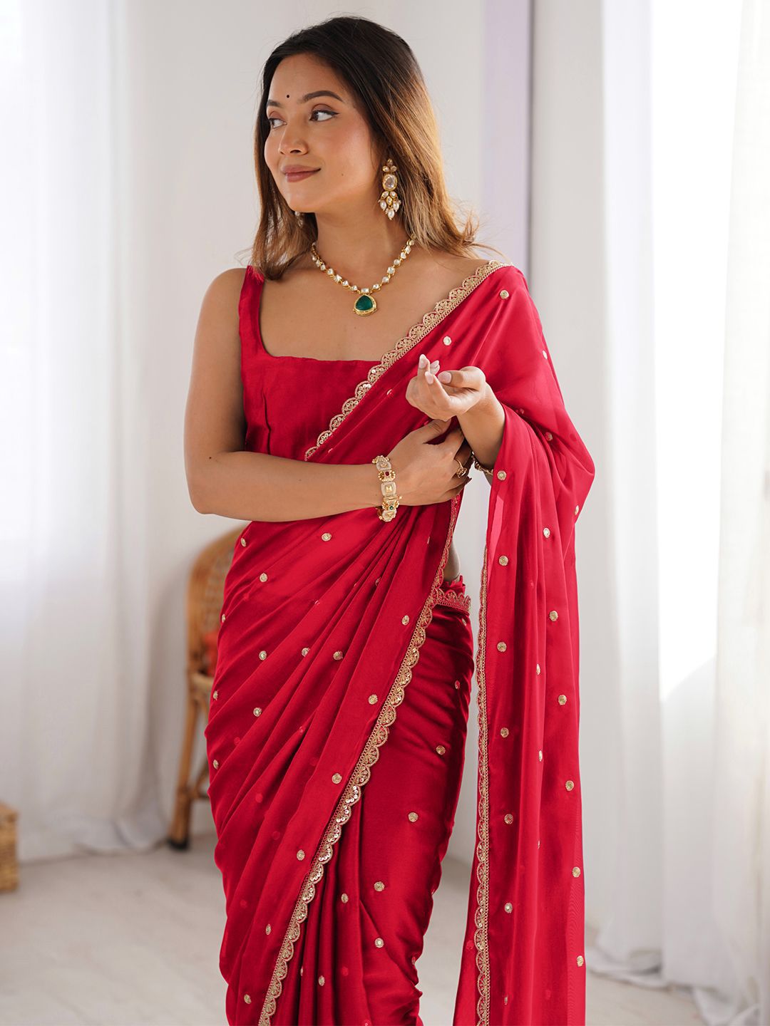 Embellished Sequinned Floral Pure Georgette Saree 5