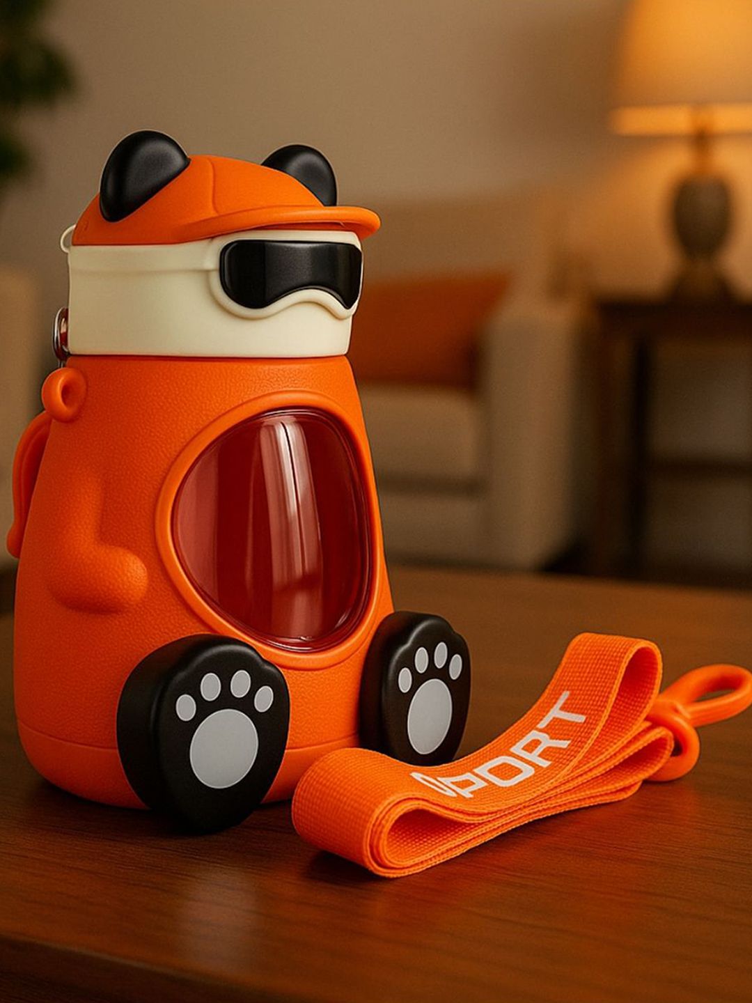 GUCHIGU Kids Orange & Beige Leak-Proof Sipper Water Bottle With Straw 550ml