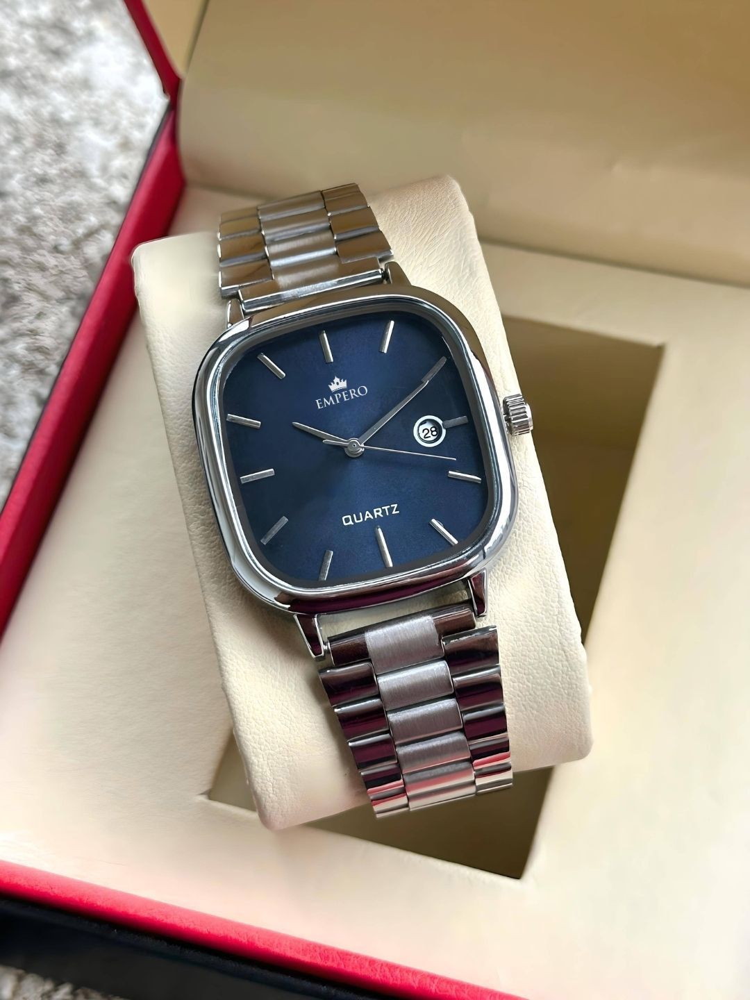 EMPERO Dial & Stainless Steel Straps Analogue Watch EAB222 Dark Blue Dial Date