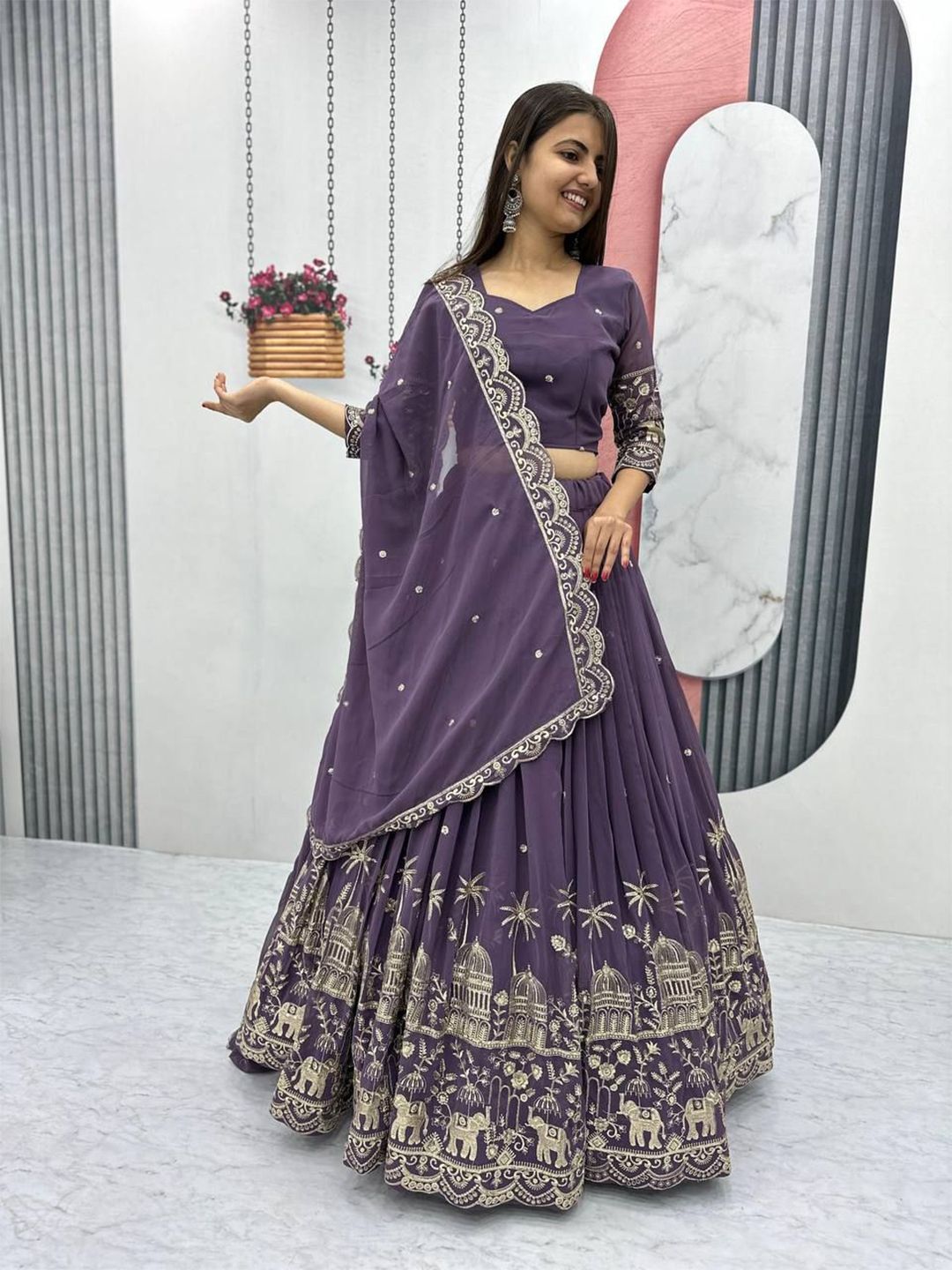 BAESD Embroidered Sequinned Art Silk Semi-Stitched Lehenga & Blouse With Dupatta