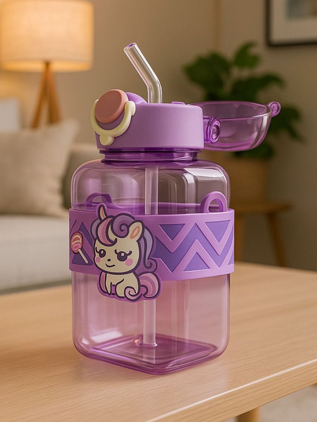 GUCHIGU Kids Purple Leak-Proof Sipper Water Bottle With Straw 600ml