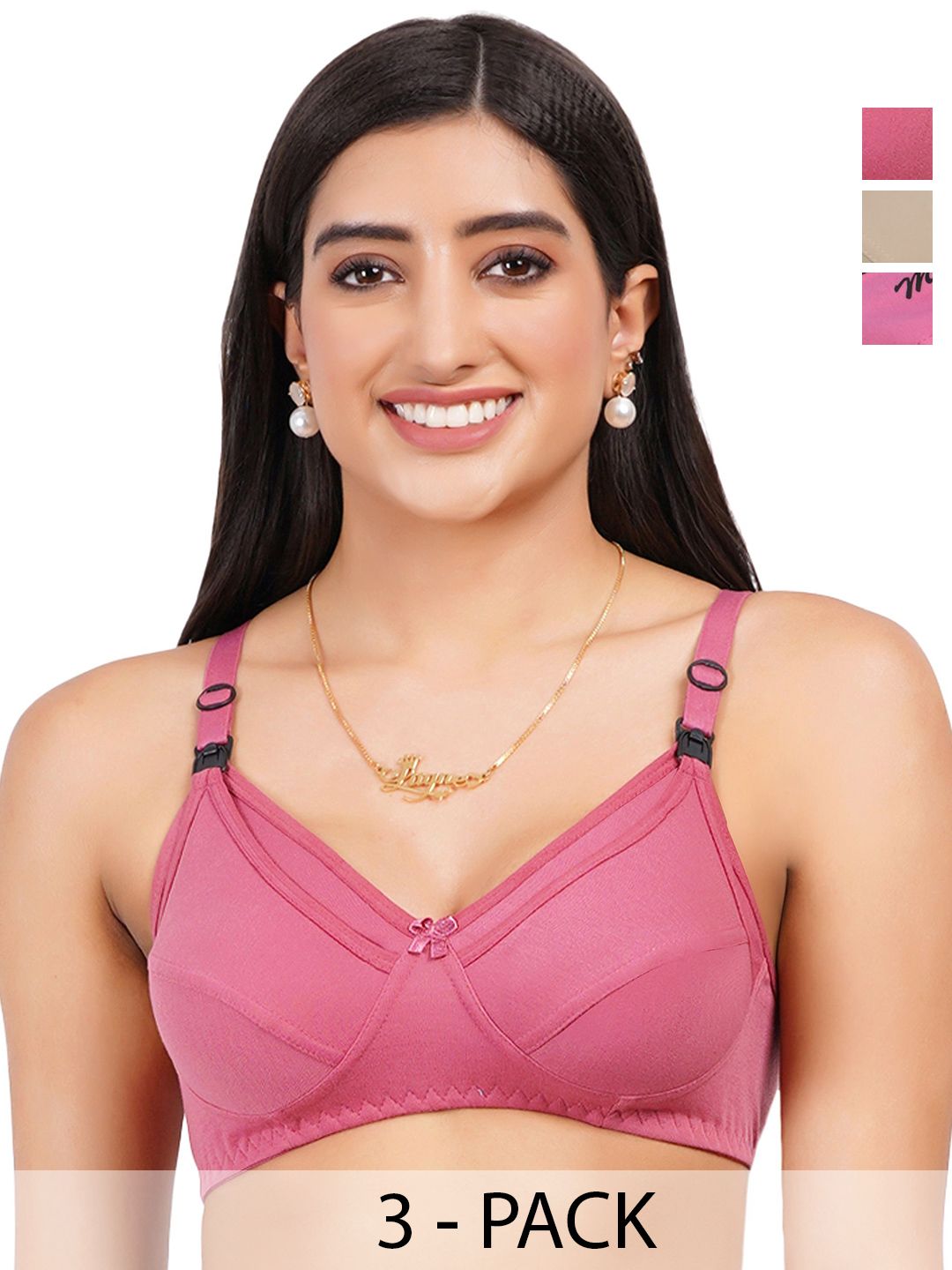 Liigne Pack Of 3 Maternity Full Coverage Cotton Bra
