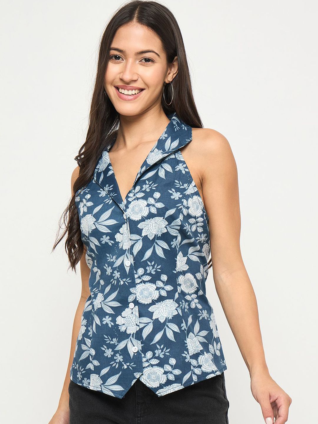 Imfashini Women Floral Printed Cotton Shirt Style Top