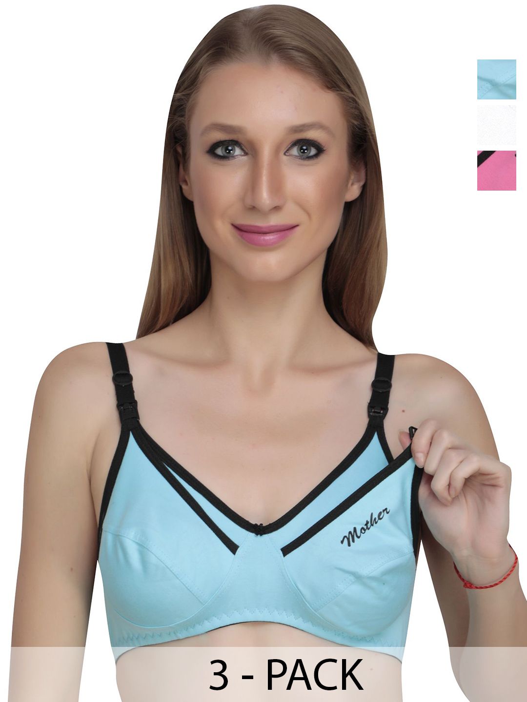 Liigne Pack of 3 Full Coverage Non Padded Maternity Cotton Bra