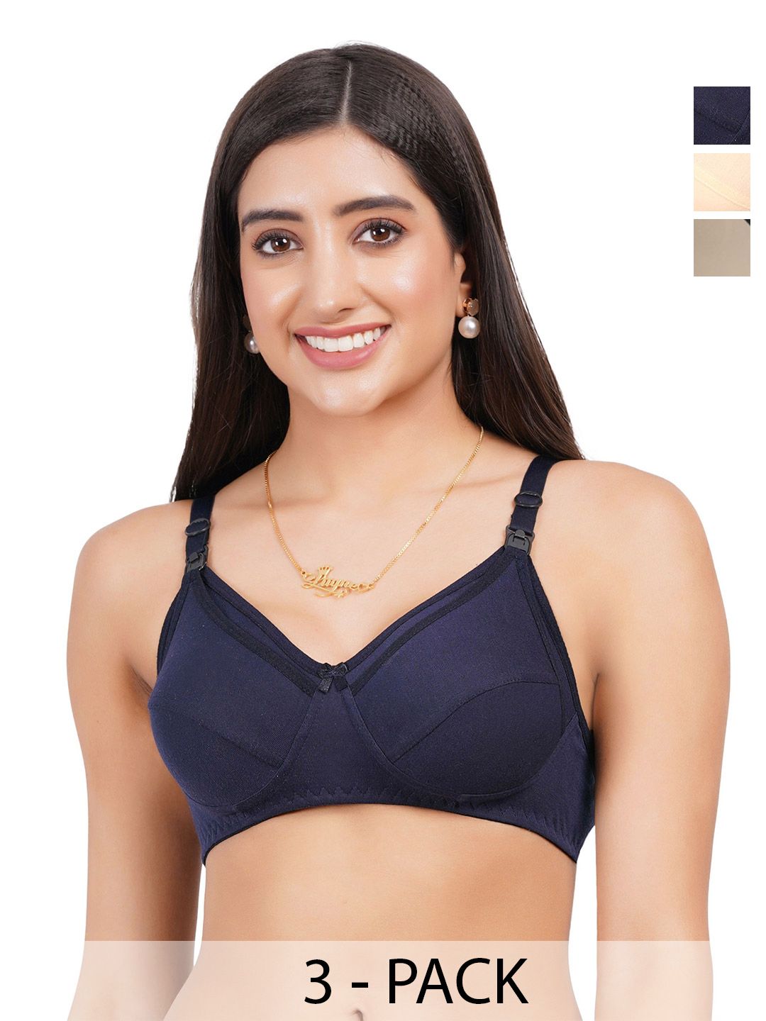 Liigne Women Pack Of 3 Solid Full Coverage Non-Wired Bra