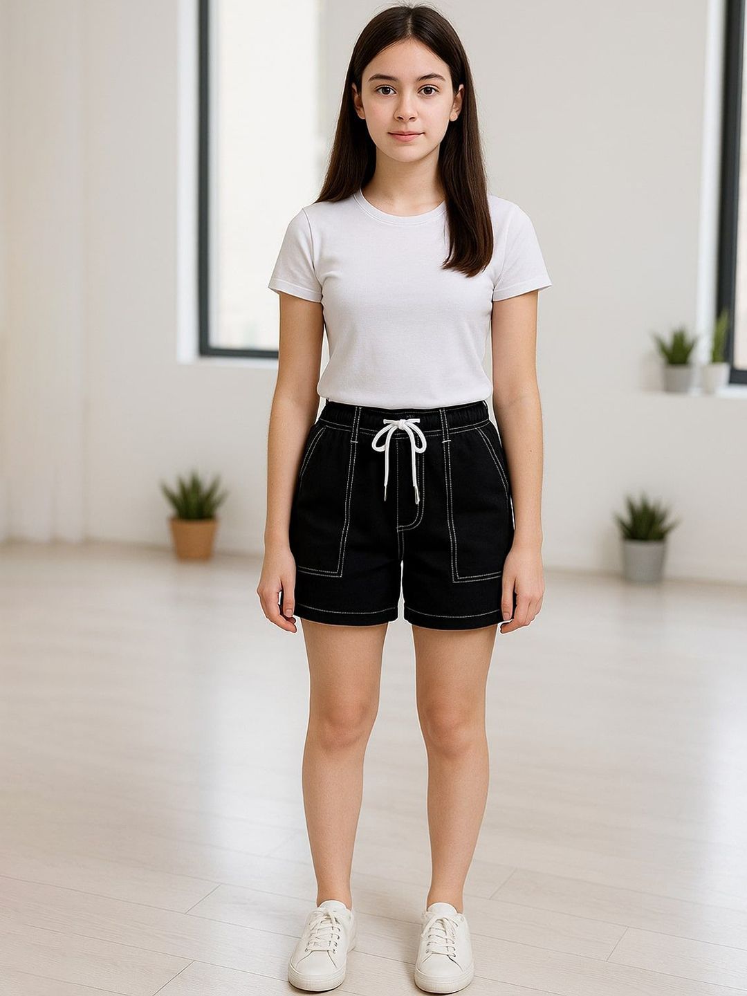 Seetoo Girls Loose Fit Denim Denim Shorts