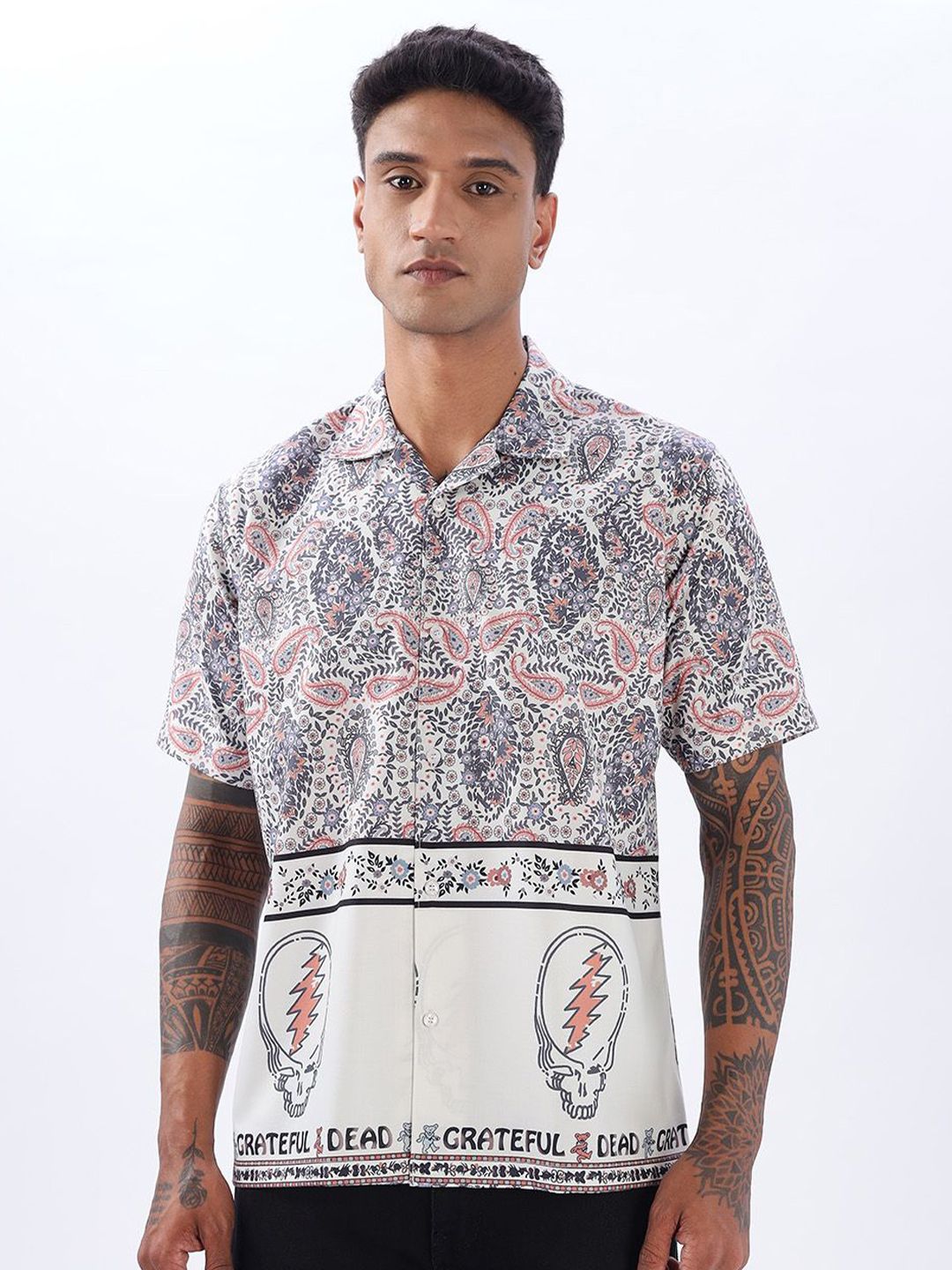Vestirio Relaxed Grateful Dead Paisley Printed Cuban Collar Shirt