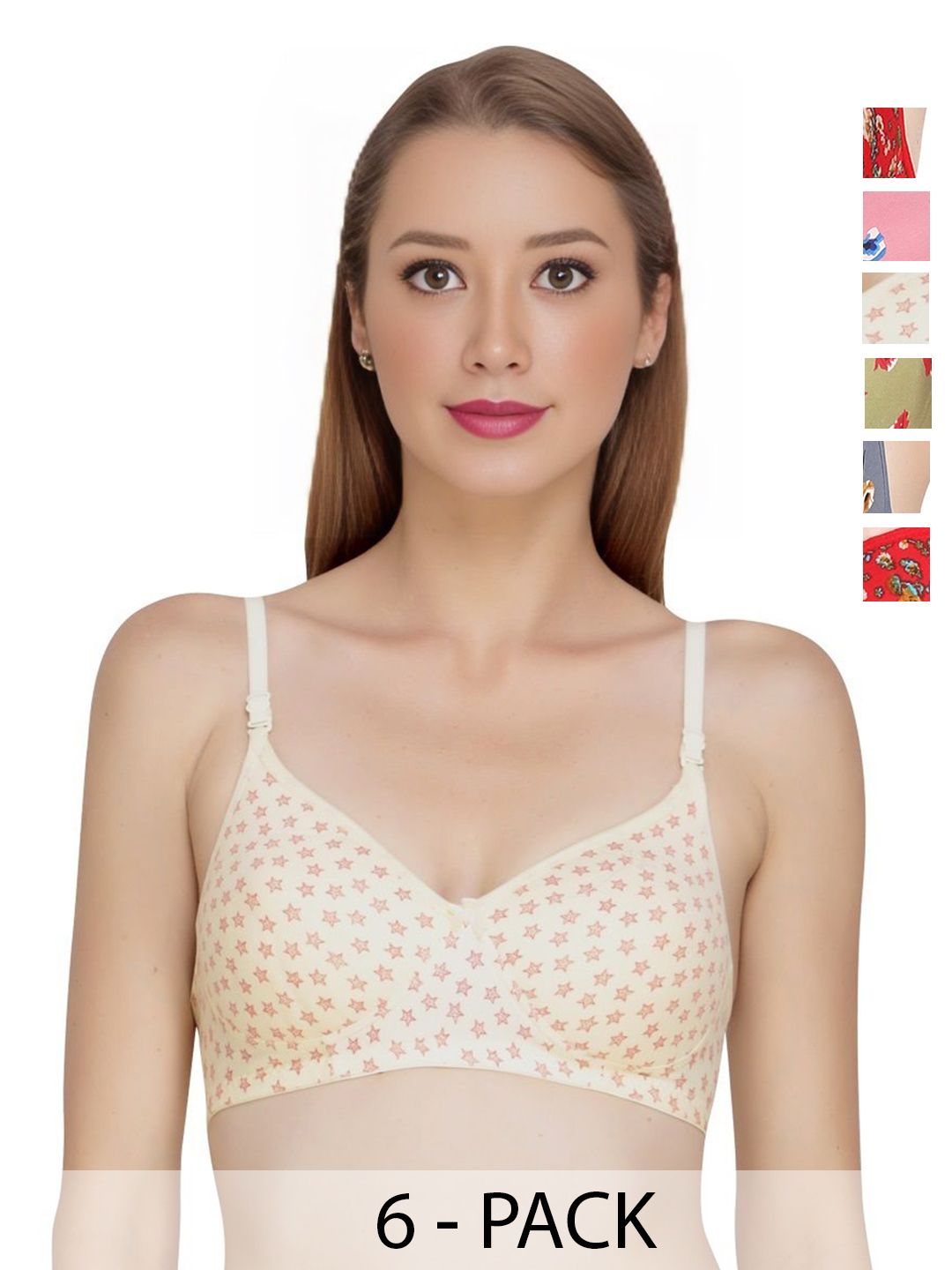 Liigne Women Pack of 5 Floral Full Coverage Lightly Padded Non-Wired Everyday Bra