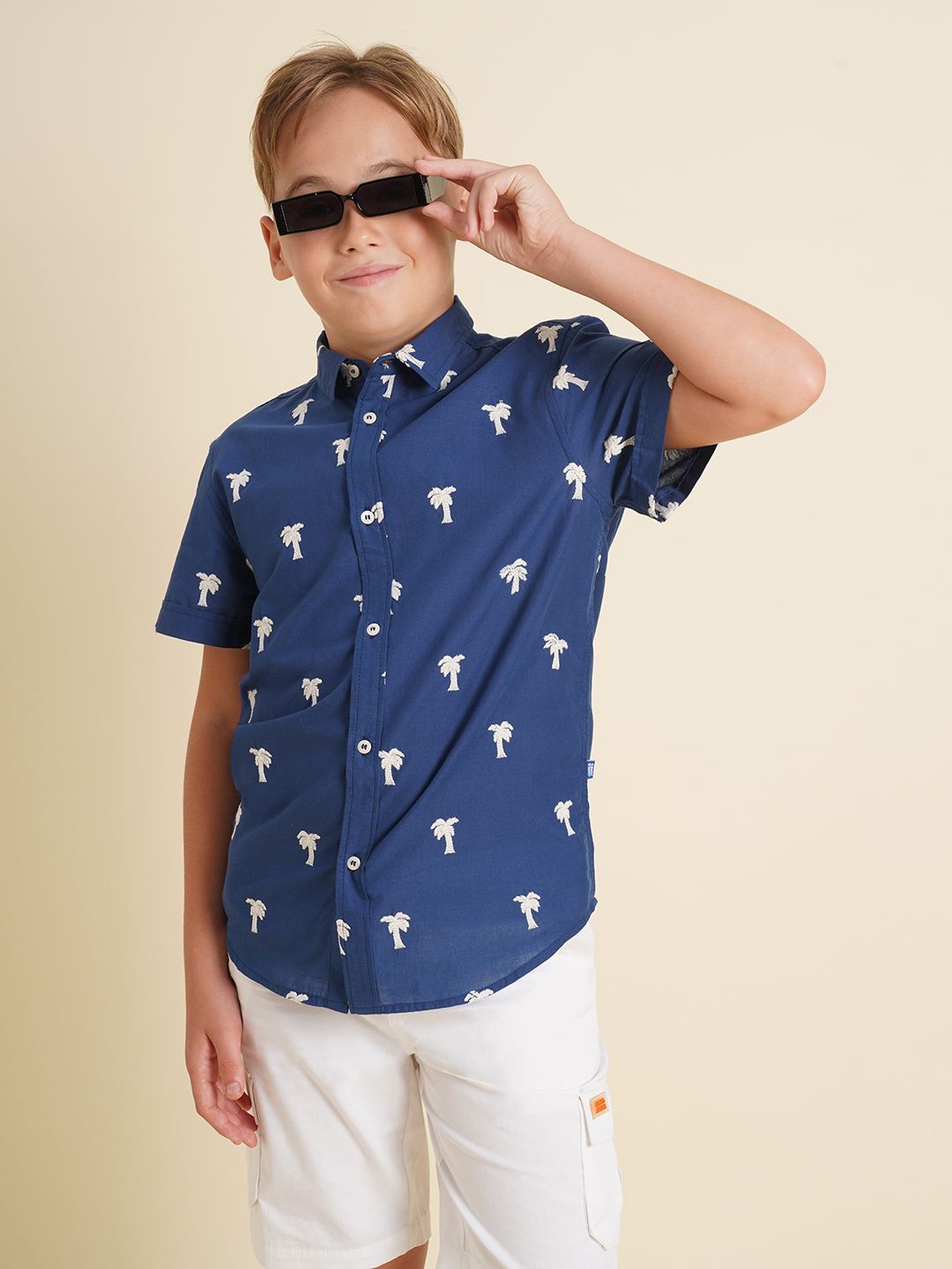Jack & Jones Junior Boys Spread Collar Conversational Printed Cotton Casual Shirt