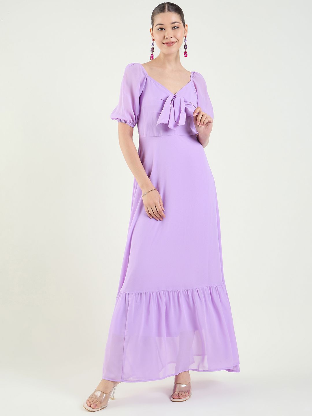 aayu Puff Sleeve Layered Georgette Maxi Dress