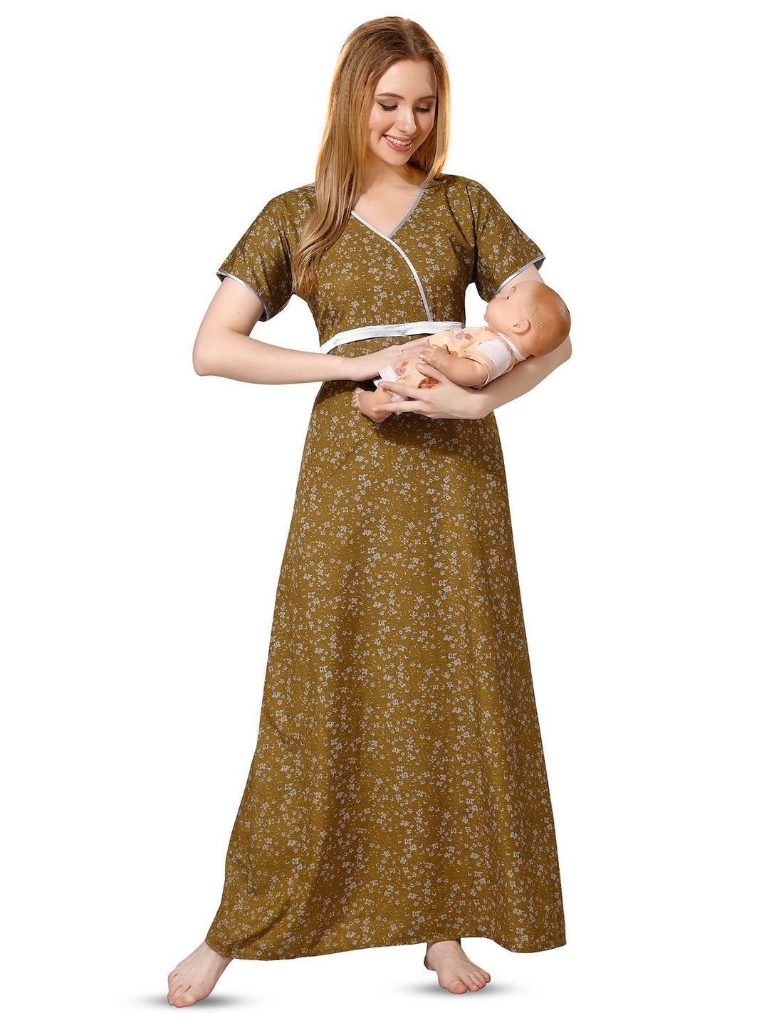 Piu Women Printed Maxi Maternity Nightdress