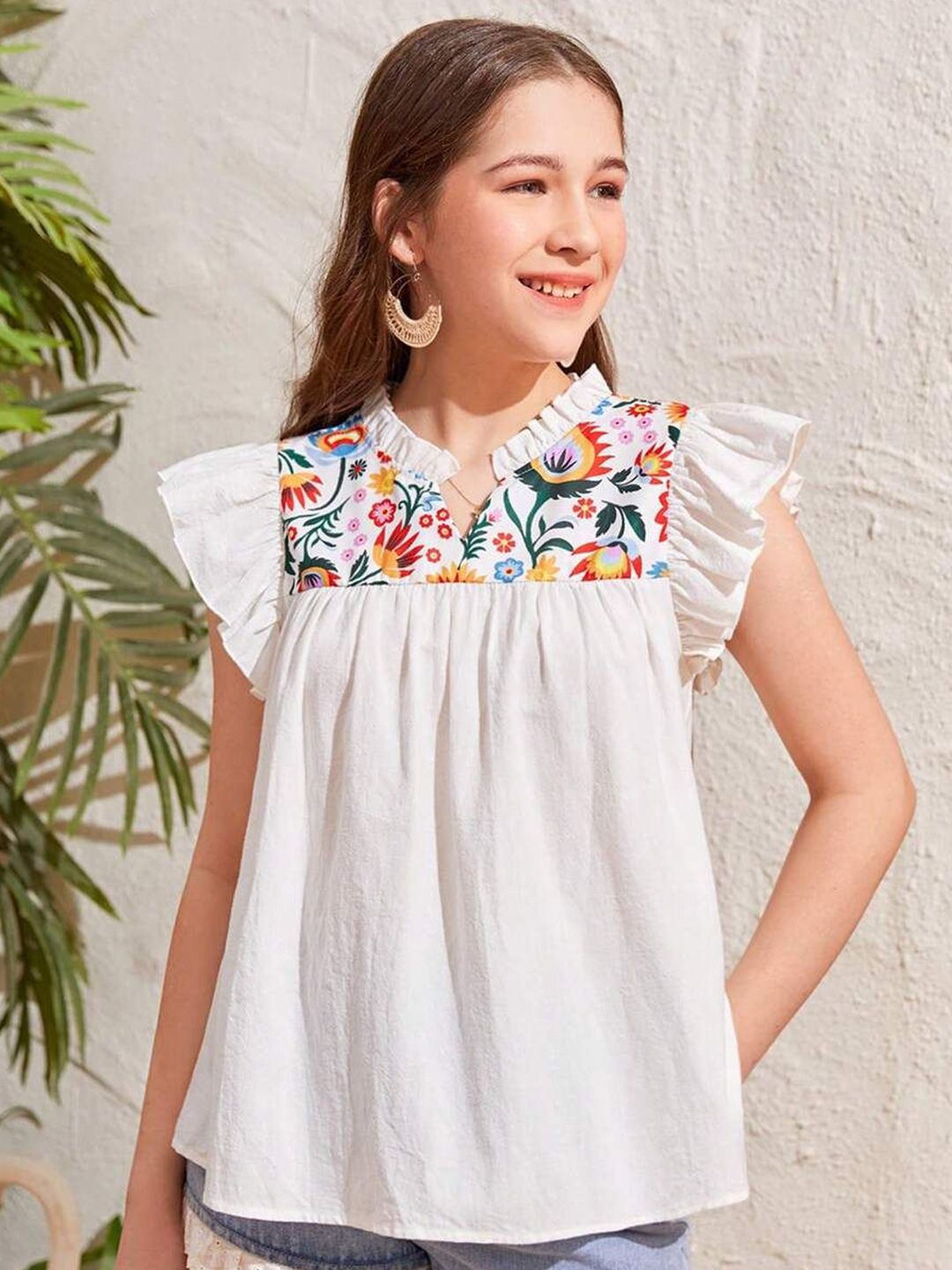 Girls Floral Printed Ruffles Cotton Top 3