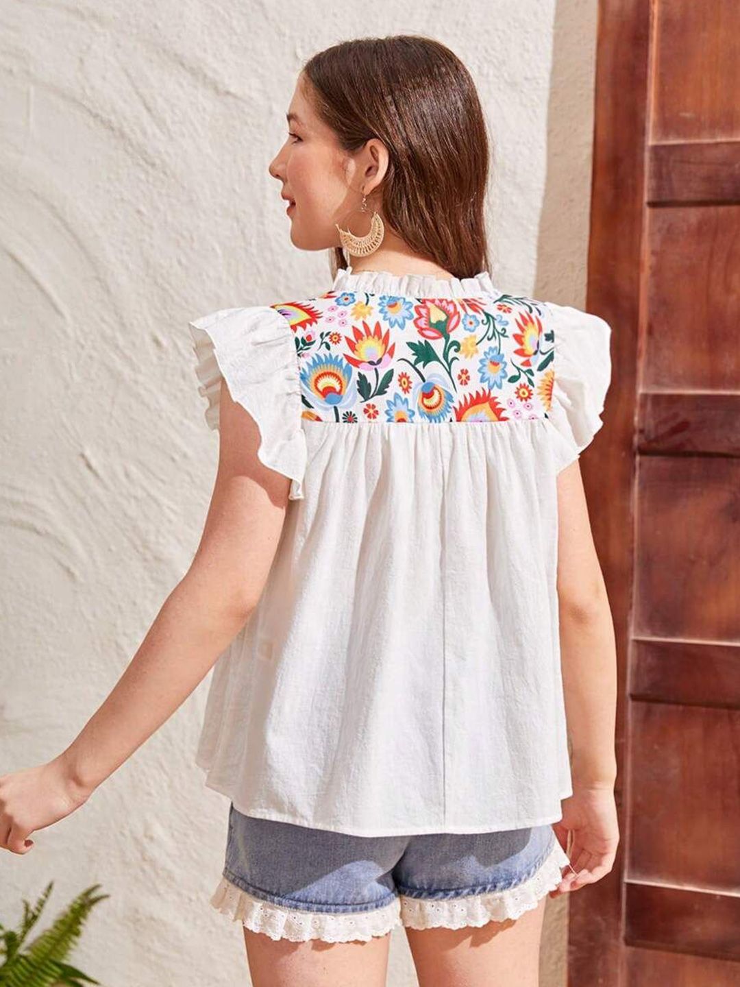 Girls Floral Printed Ruffles Cotton Top 4