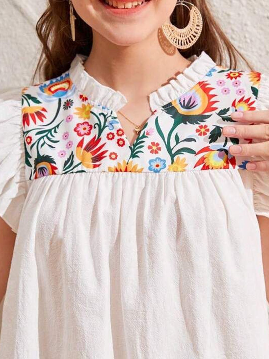 Girls Floral Printed Ruffles Cotton Top 2