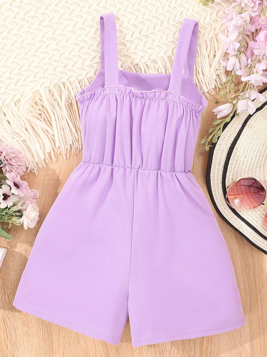 Girls Purple Button Detailed Strappy Romper 2