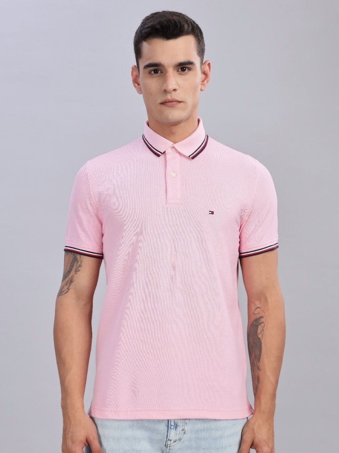 Tommy Hilfiger Men Solid Polo Collar Cotton T-shirt