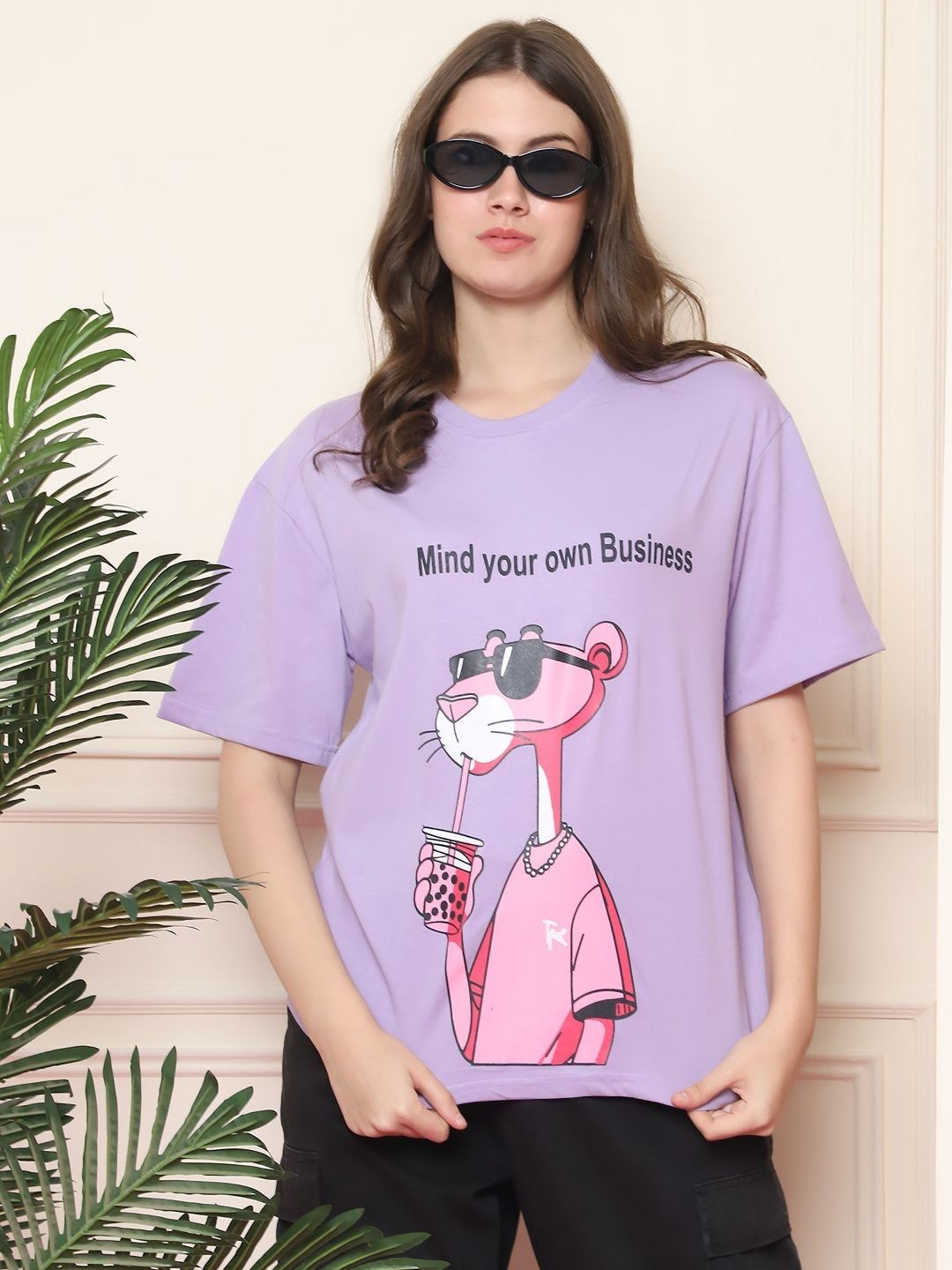 Metronaut Women Graphic Printed Round Neck Cotton Oversized T-shirt