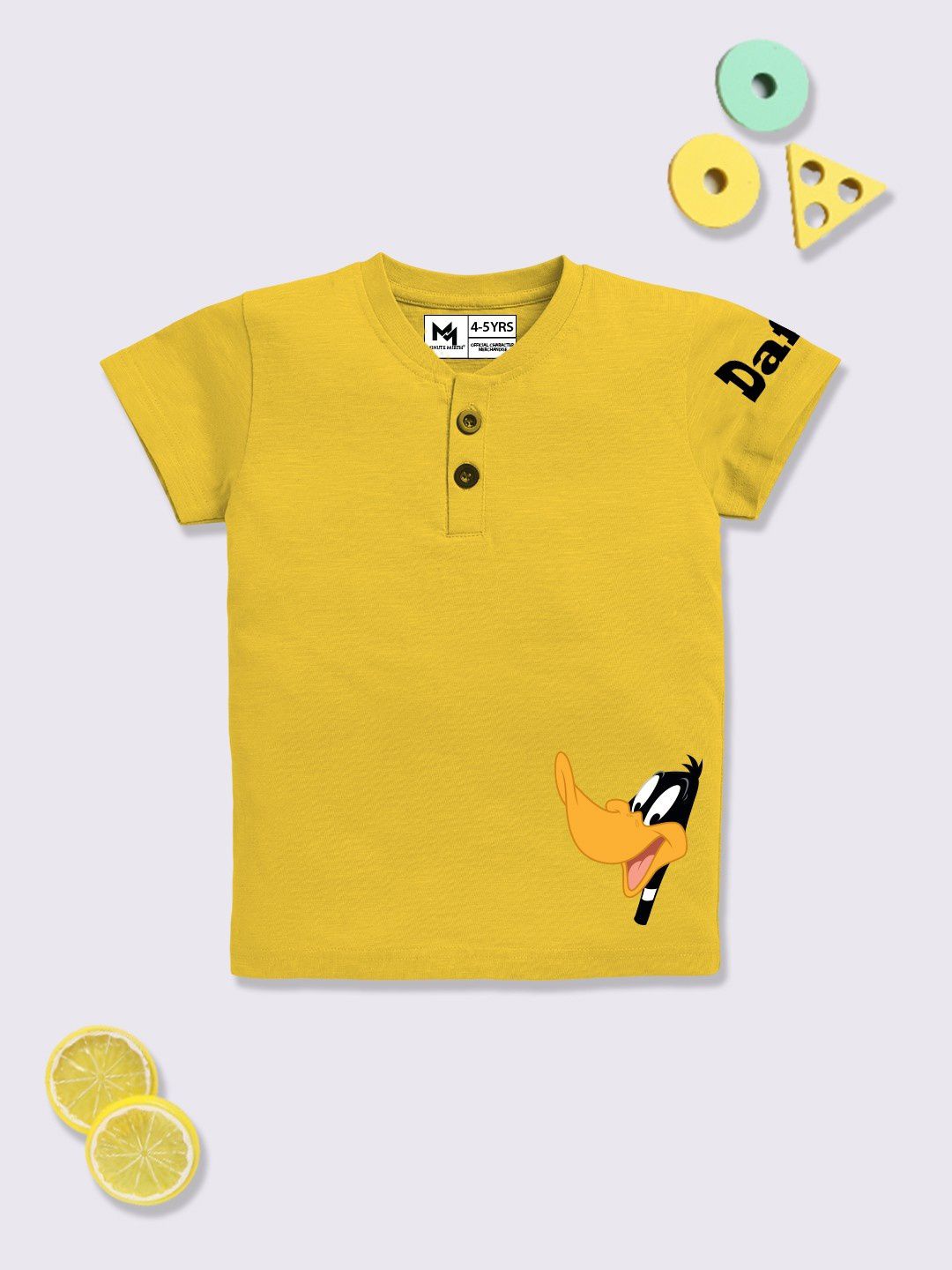 YK X Minute Mirth Boys Looney Tunes Printed Henley Neck Pure Cotton T-shirt