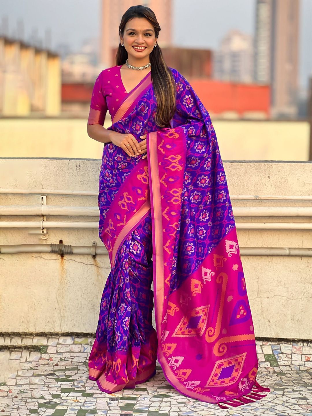 SGF11 Woven Design Printed Zari  Patola Saree