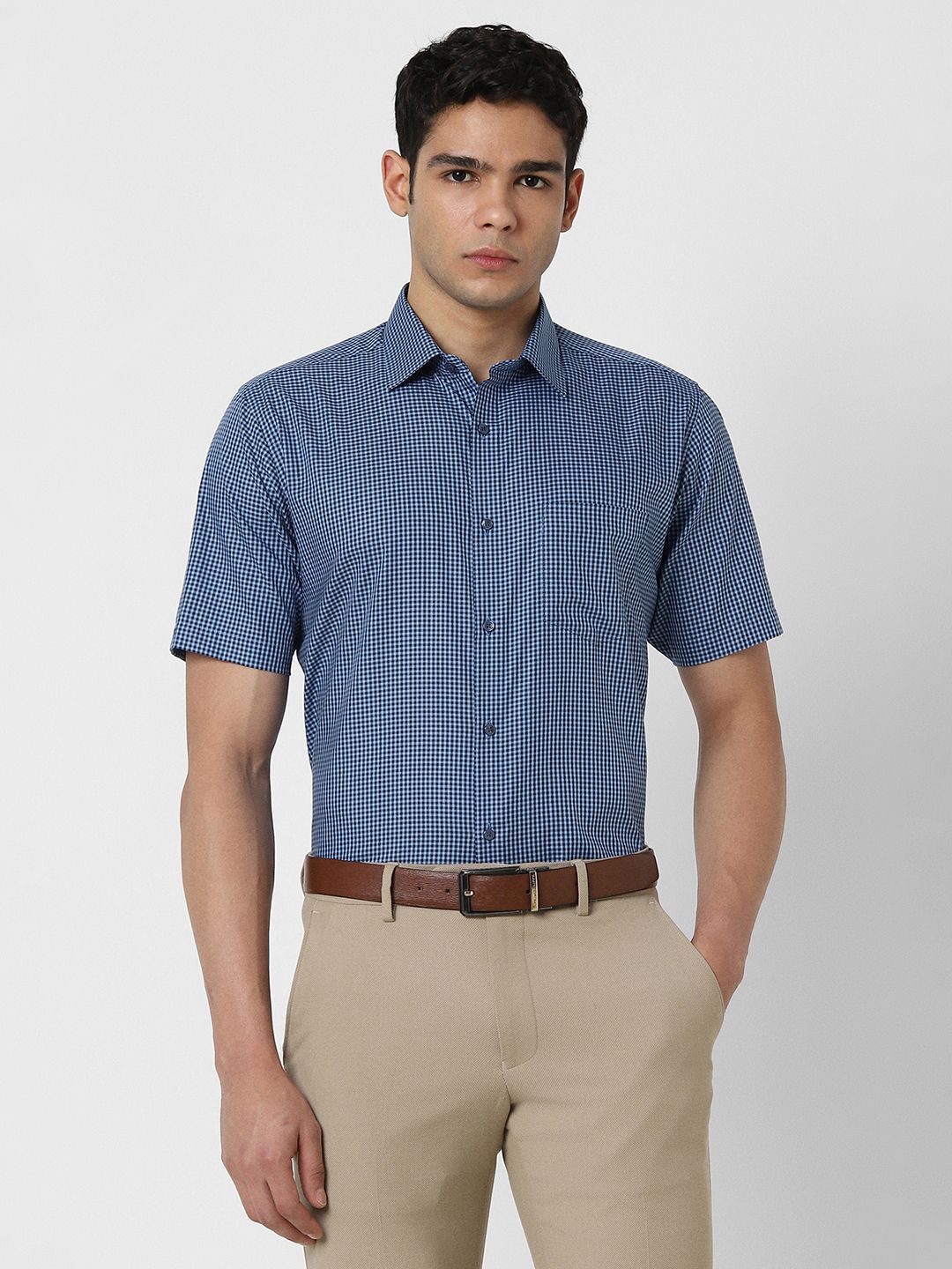 Van Heusen Micro Checked Spread Collar Cotton Formal Shirt