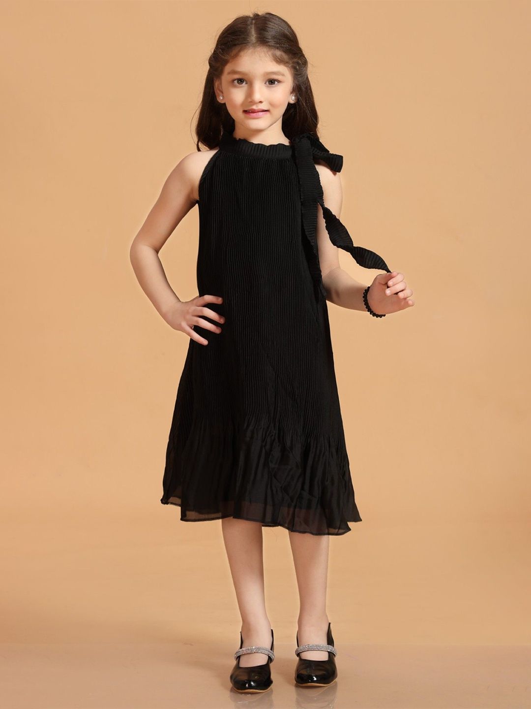 MASTARANG Girls Round Neck A-Line Midi Dress