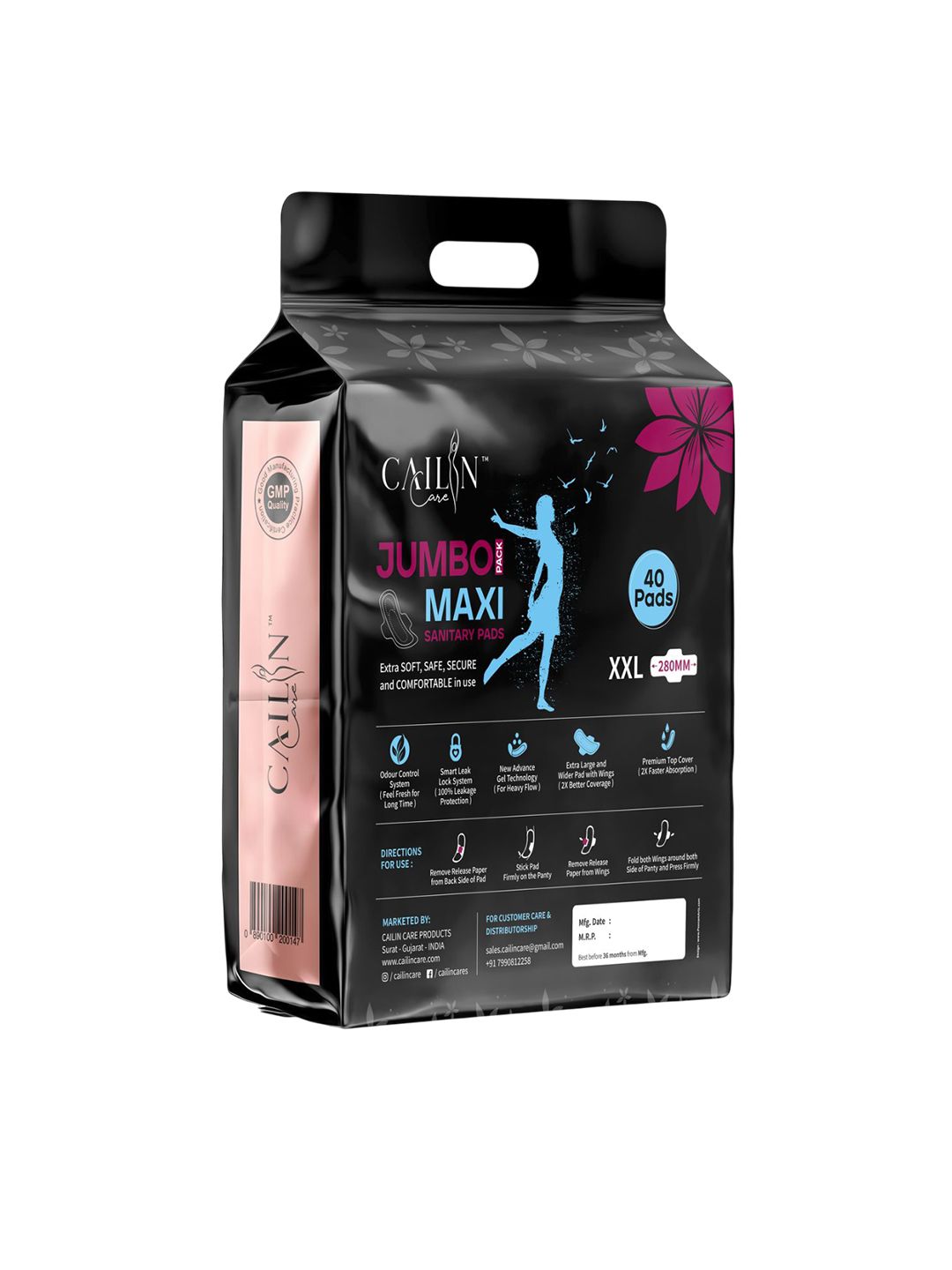 Cailin Care Jumbo Heavy Flow Protection Night Use Maxi Sanitary Pads - XXL - 40 Pads