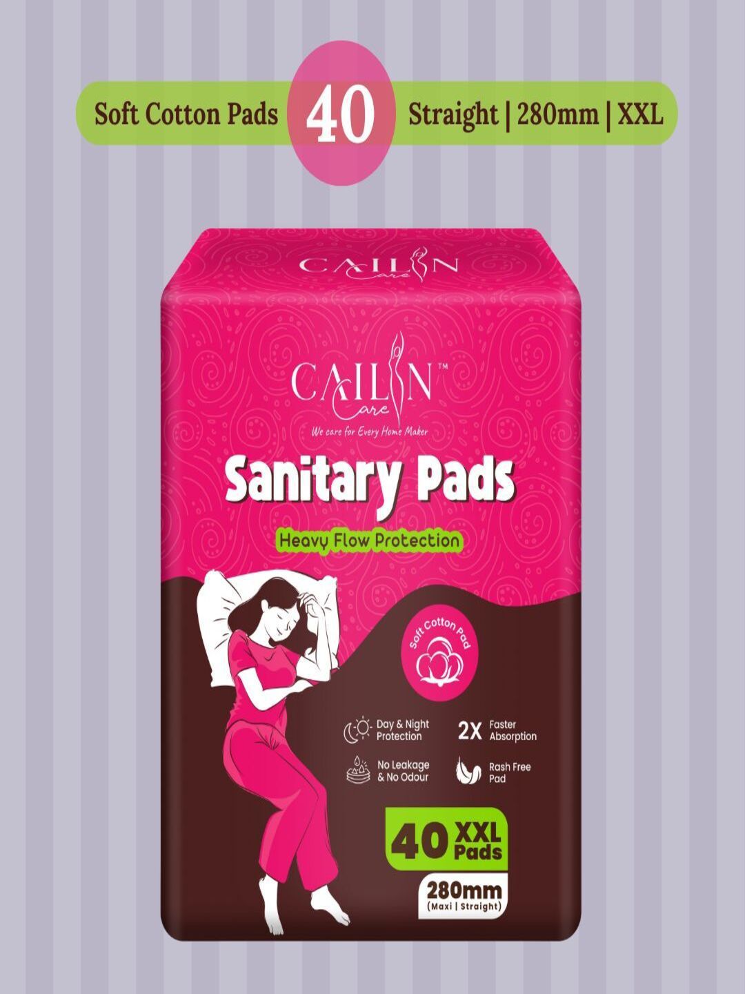 Cailin Care Day & Night Heavy Flow Protection Soft Cotton Sanitary Pads - XXL - 40 Pads
