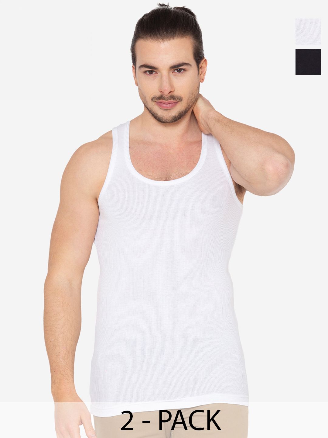 GROVERSONS Paris Beauty Pack Of 2 Ribbed Cotton Basic Vests RIB-VEST-BLACK-WHITE-S-PO2