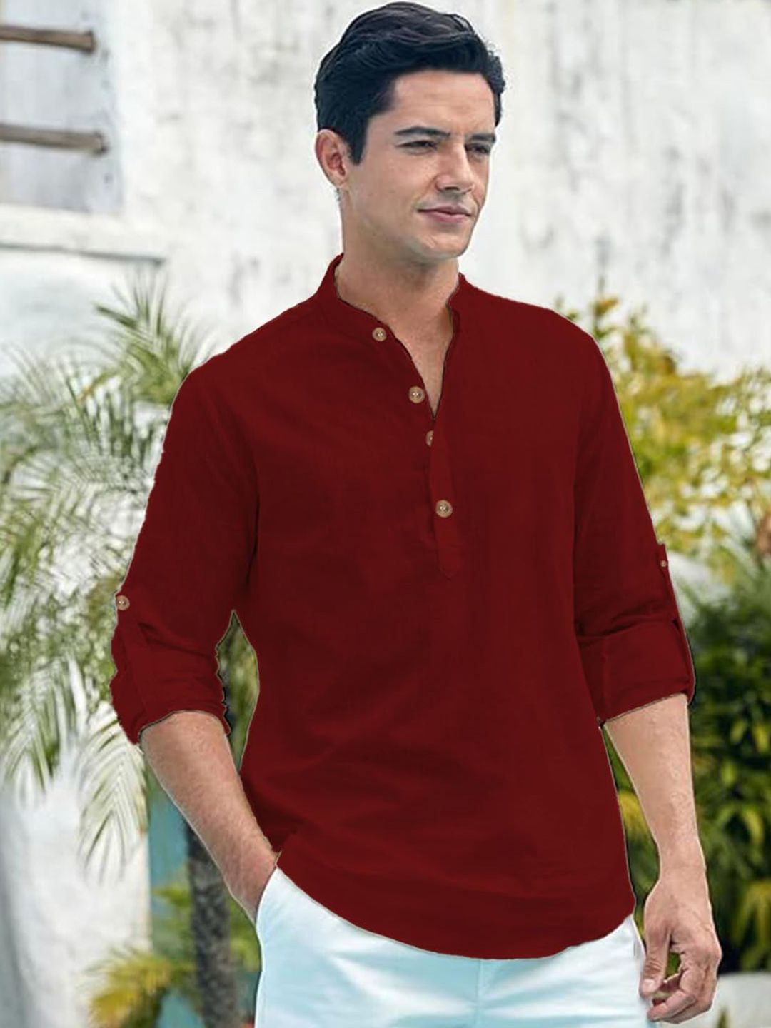 EdinWolf Men India Slim Fit Band Collar Solid Cotton Casual Kurta