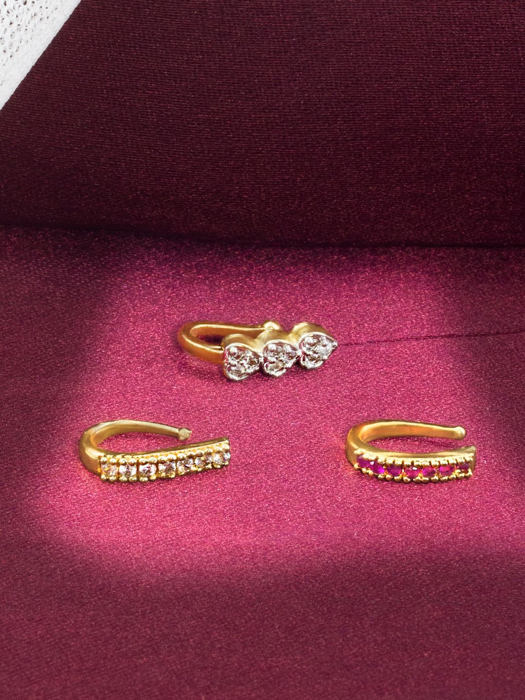 PRIVIU Set of 3 Gold-Plated Artificial Stones Studded Nosepins