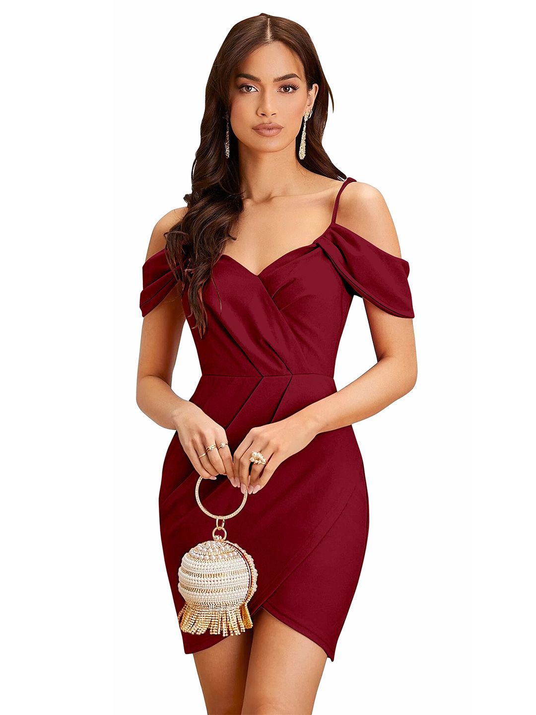 ZELZIS Women Maroon Shoulder Straps Polyester Dress