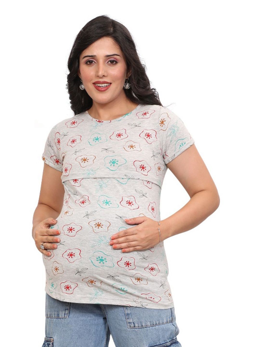 mama & bebe Women Printed Roll-Up Sleeves T-shirt