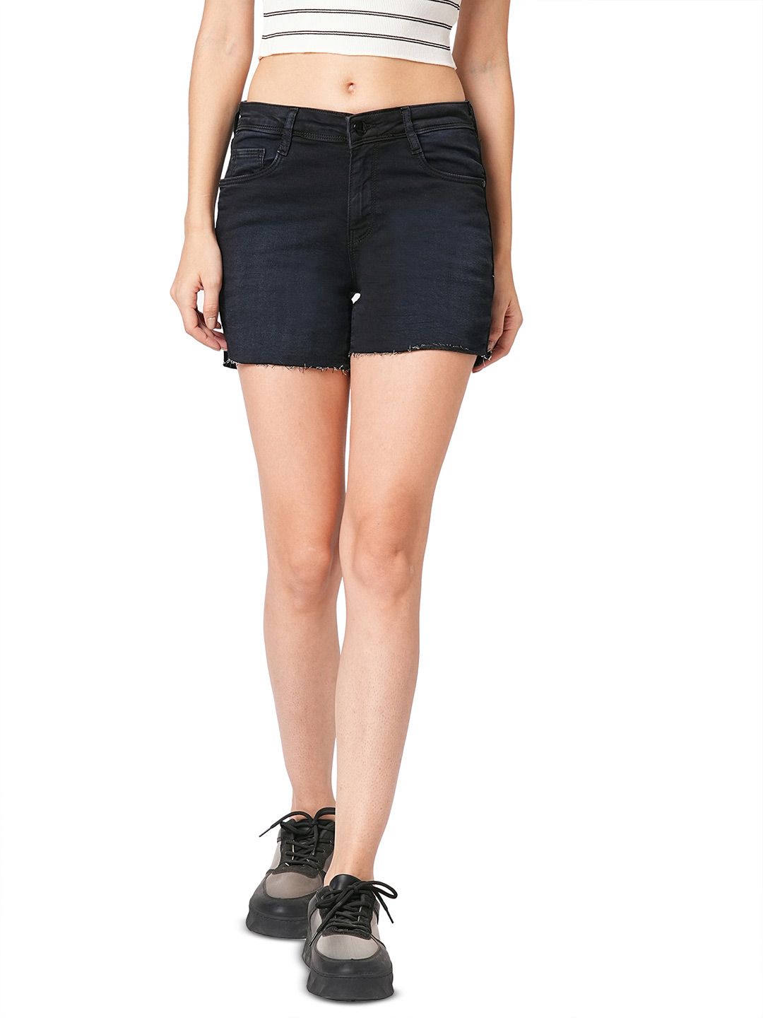 Kraus Jeans Women High-Rise Slim Fit Above Knee Denim Shorts