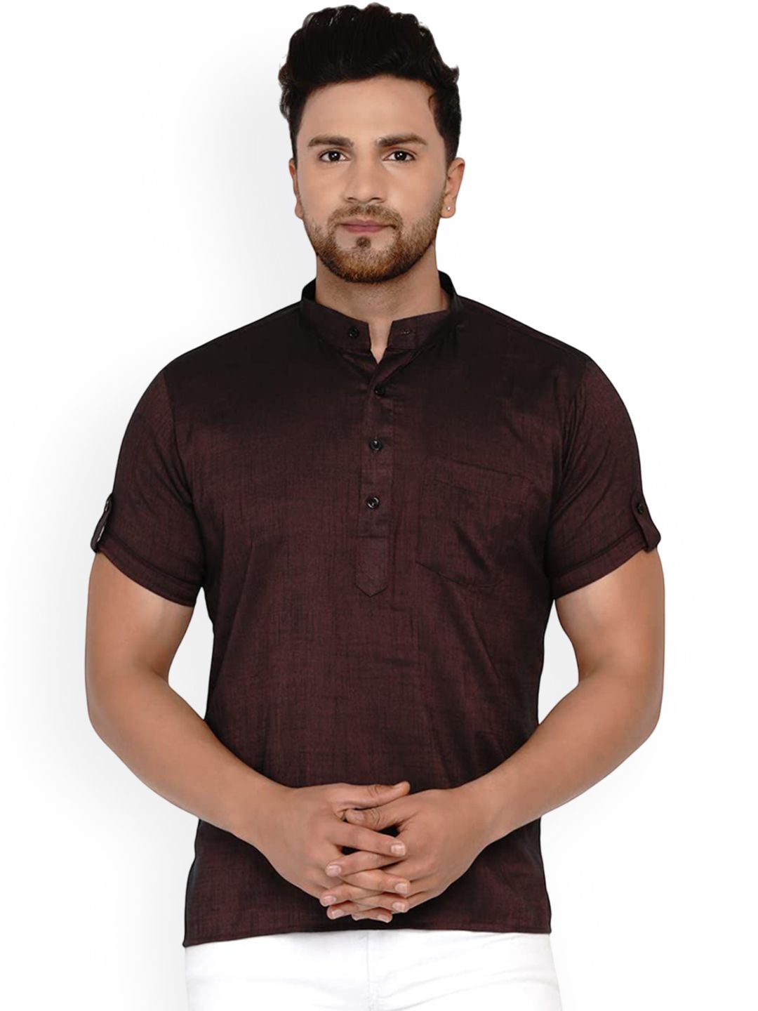 VEERA PARIDHAAN Band Collar Short Sleeves Straight Kurta