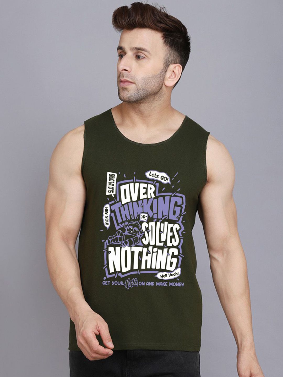 SLOWLORIS Men Printed Super Combed Cotton Gym Vest