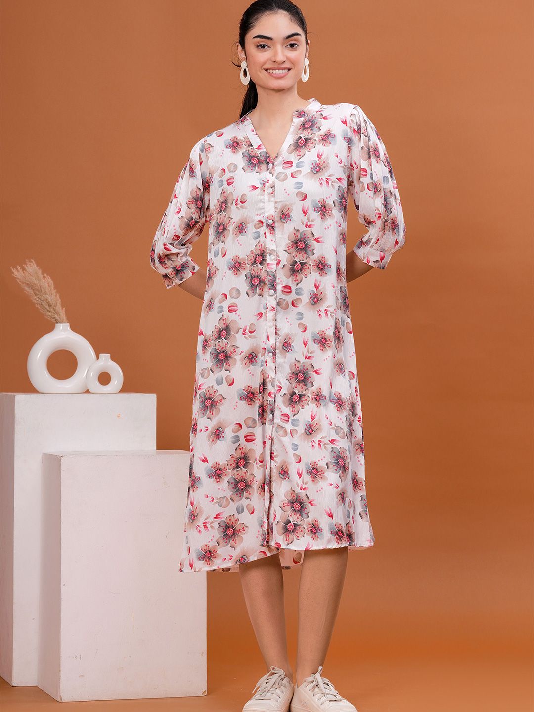 OH MI DIOS Floral Printed Shirt Midi Dress