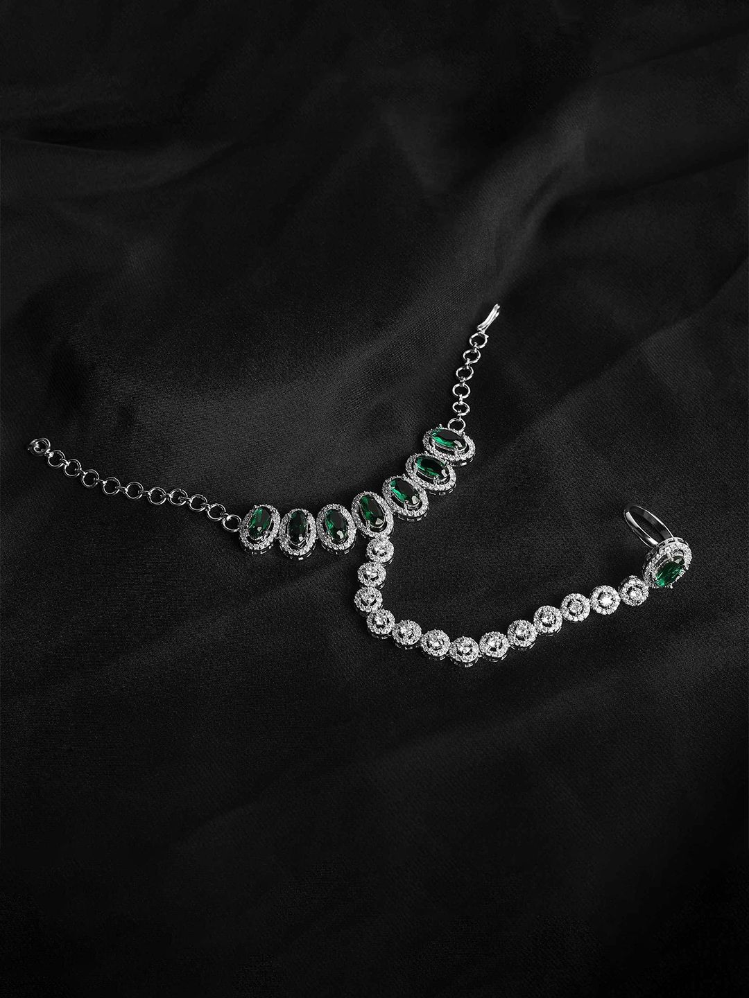 Buy TANAIRA Silver Plated American Diamond Studded Ring Bracelet -  - Accessories for Women