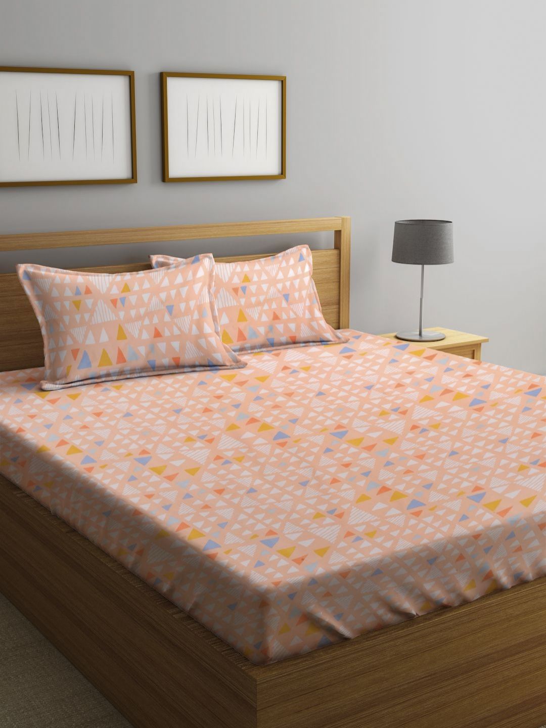 Buy Myntra Elegant Homes Peach Geometric Cotton 300 TC King Fine Bedsheet With 2 Pillow Covers 98 X 87 Inches -  - Home for Unisex