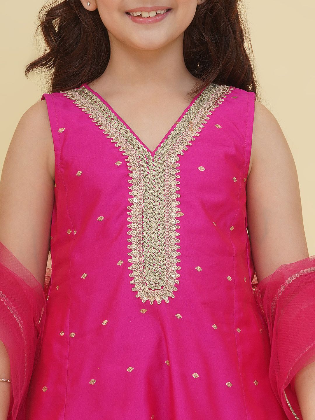 Girls Floral Embroidered Sequinned Kurta With Salwar & Dupatta 2