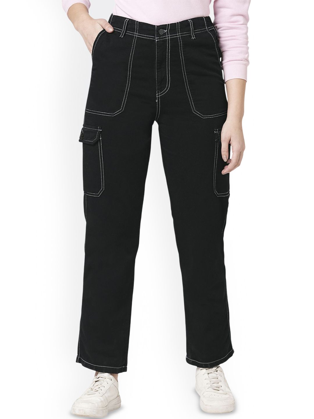 Kraus Jeans Women Loose Fit High-Rise Cargos Trousers