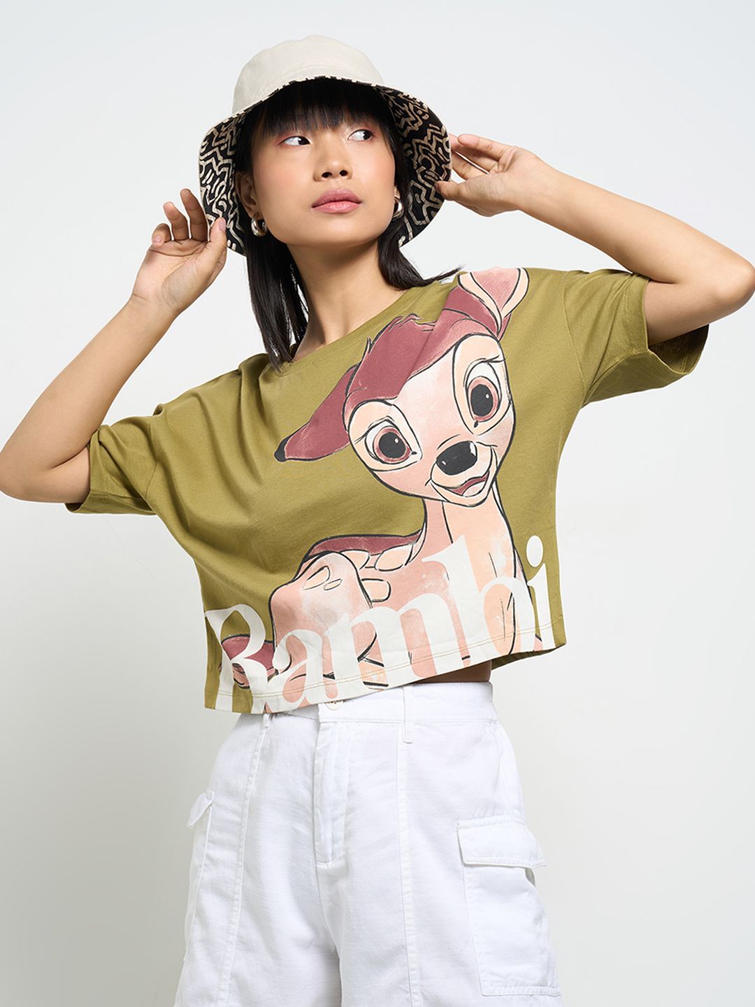 Honey by Pantaloons  Women Round Neck Print Cotton Crop Top